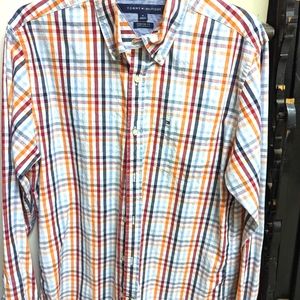 👍  Tommy Hilfiger Men's Dress Shirt M Plaid Long Sleeve Button Up Multicolor